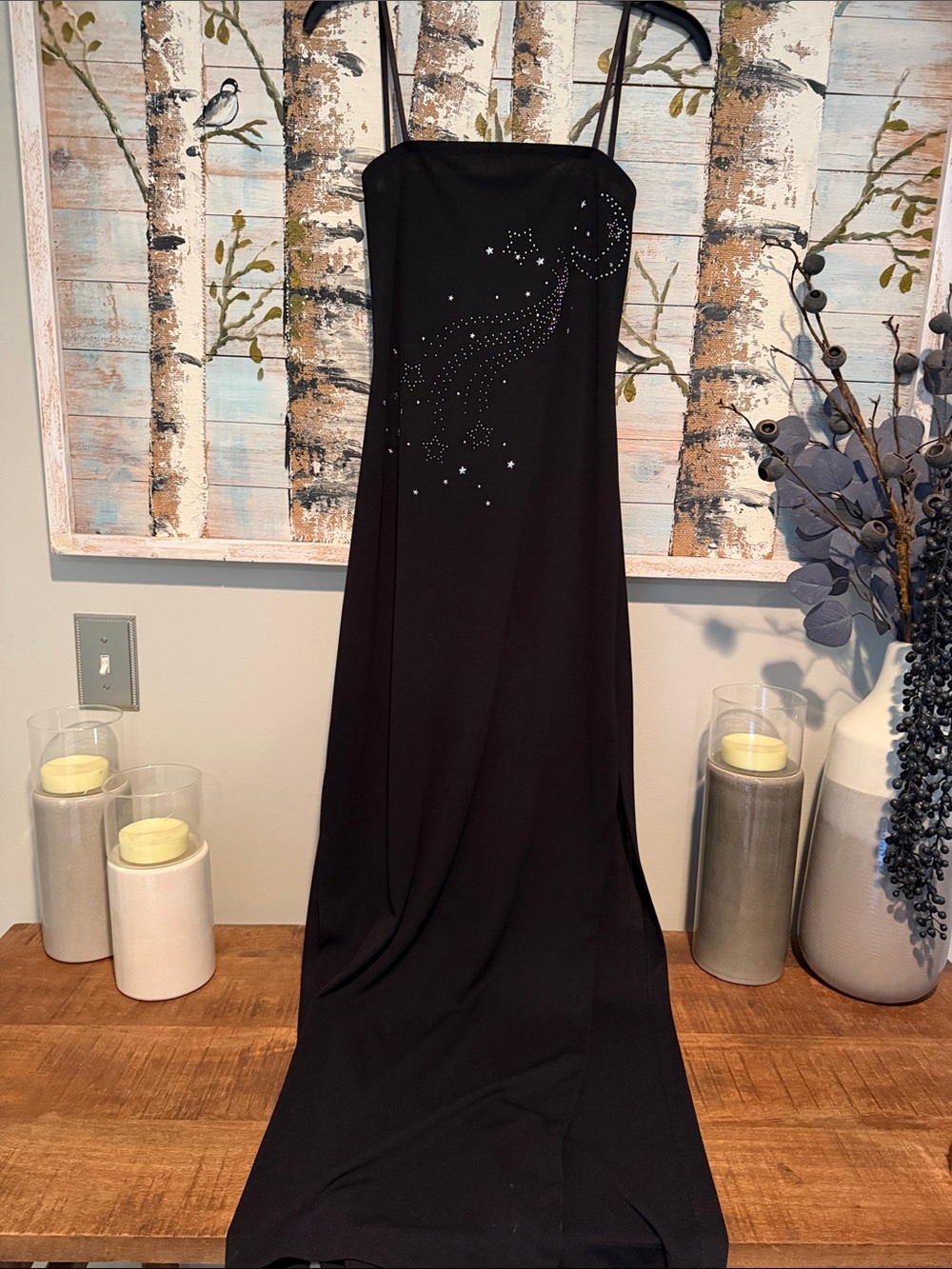 Chic Strapless Black Dress with Embellishments